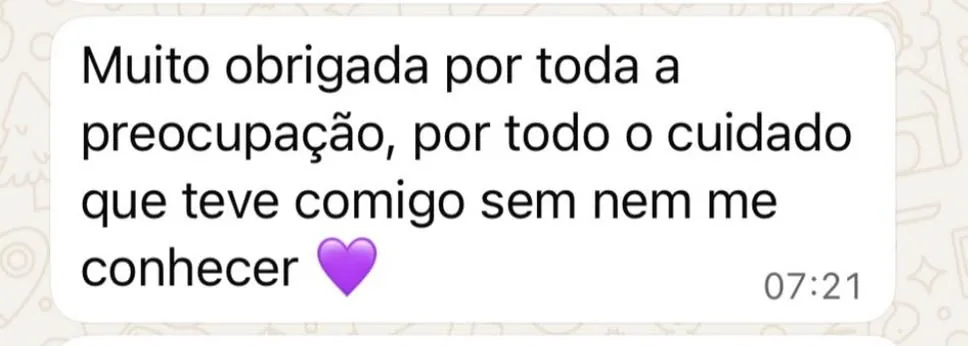 Depoimento de paciente agradecendo o cuidado e atenção durante o tratamento